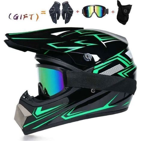 Casque de motocross adulte ANTCOOL avec lunettes sans couverture complète - Casque adulte 1 paire de gants