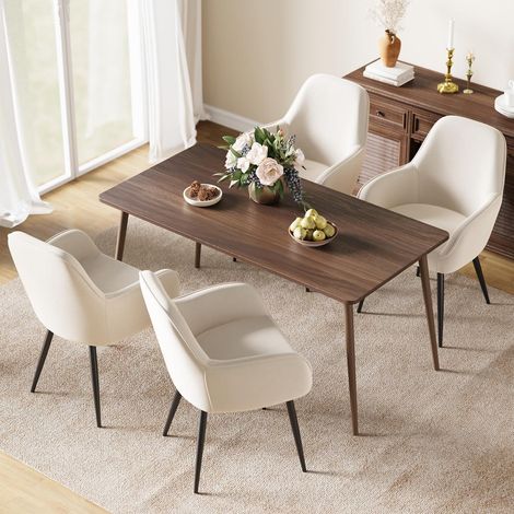 Lot de 4 chaises de salle à manger rembourrées avec accoudoirs, confortables, jusqu'à 150 kg, crème (1/5)