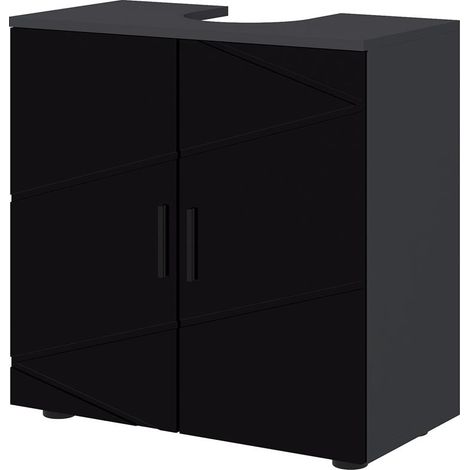 MOBILE SOTTOLAVABO BAGNO PER PIEDISTALLO CON ARMADIETTO 2 ANTE. 60X30X60CM. NERO