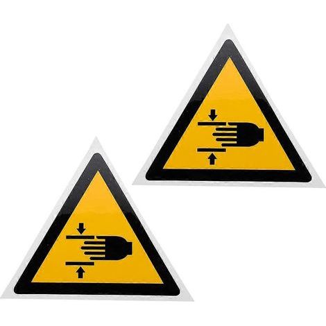 Lot de 2 panneaux d'avertissement « Écrasement des mains » – Étiquettes d'avertissement « Écrasement des mains » – Autocollant de sécurité pour les mains-10X10CM-Yellow (1/4)