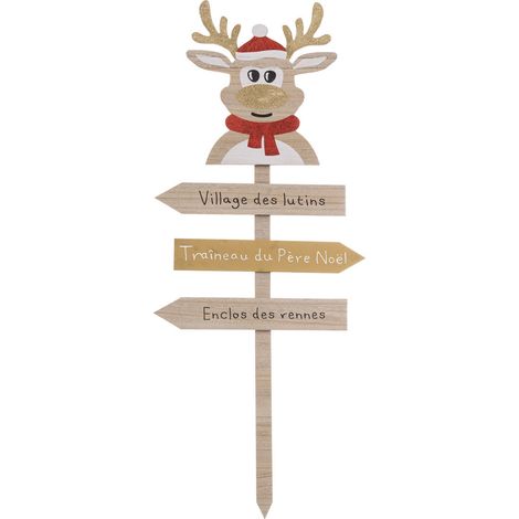 Déco de Noël Pancarte en bois clair avec Renne rouge et doré H 120 cm - Feeric Christmas (1/3)