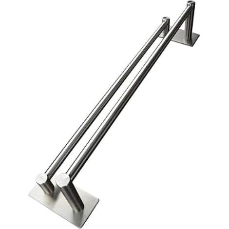 Porte-serviettes double auto-adhésif de 40 cm, adapté à la salle de bain ou à la cuisine, en acier inoxydable, finition brossée SUS304.