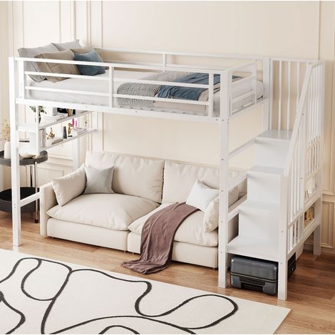MEUBLIV Hochbett 90x200 cm weiß – mit Stauraum, Rausfallschutz, ohne Matratze (1/5)