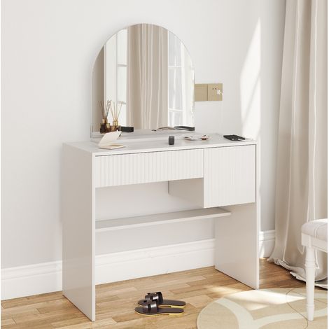 Schminktisch mit Spiegel und 2 Schubladen MDF Weiß OKMYHOME (1/5)
