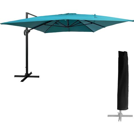 Happy Garden – Parasol déporté rectangulaire 3x4m bleu – Toile polyester 200g/m² déperlant – Structure aluminium époxy – Inclinaison 360° (1/5)