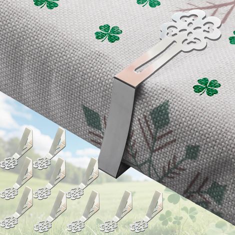 Lot de 10 pinces à nappe épaisses en acier inoxydable pour table de jardin, restauran, pique-nique, trèfle à quatre feuilles (1/5)