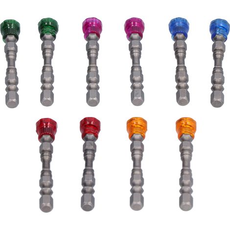 Lot de 10 embouts magnétiques circulaires 1/4 po à tête unique, de couleur différente, pour tournevis électrique et perceuse pneumatique. (1/5)