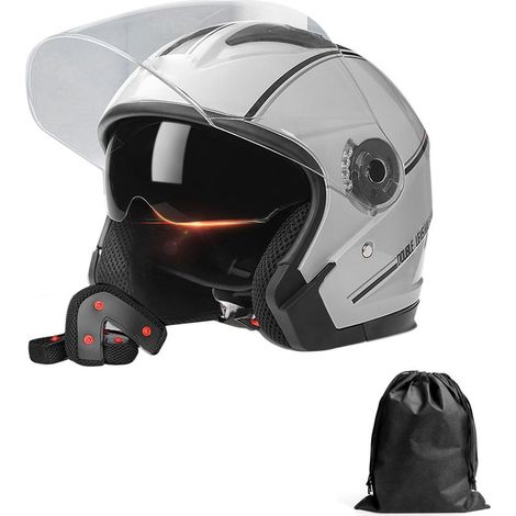 Casques de moto à visage ouvert 3/4, demi-casque de moto à double visière pour hommes et femmes pour cyclomoteur Cruiser (1/5)