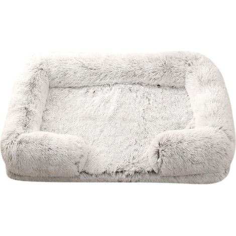 Flauschiges Hundebett Rechteckig, Weiches Katzenbett 40x35cm Weiß + Grau