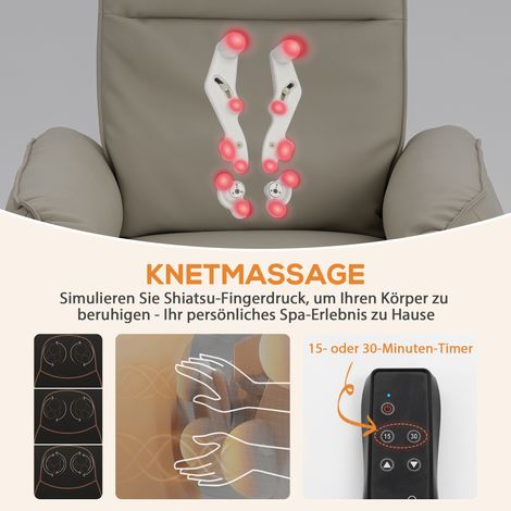 Elektrischer Massagesessel, Bezug aus Kunstleder, Fußstütze, Seitentasche, beige Farbe. (1/5)