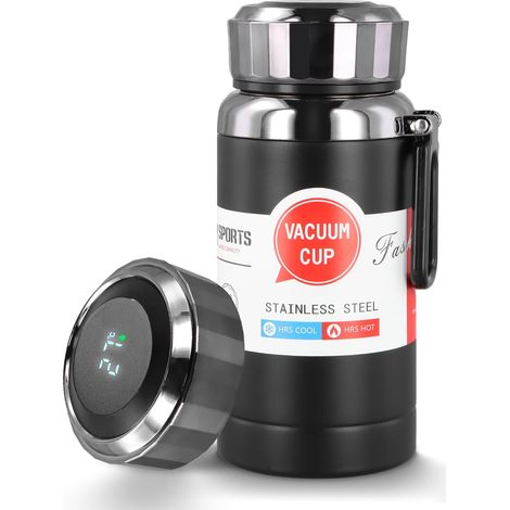 Tasse de Voyage, Gourde Isotherme, avec Indicateur de Température à Ecran, Bouteille Inox à Isolation Sous Vide en Acier Inoxydable, Anti-Fuite, Tasse Café Mug pour Sport Randonnée École Bureau (1/5)