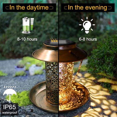 Mangeoire à oiseaux solaire en métal robuste avec lampe d'éclairage pour jardin et extérieur (1/5)