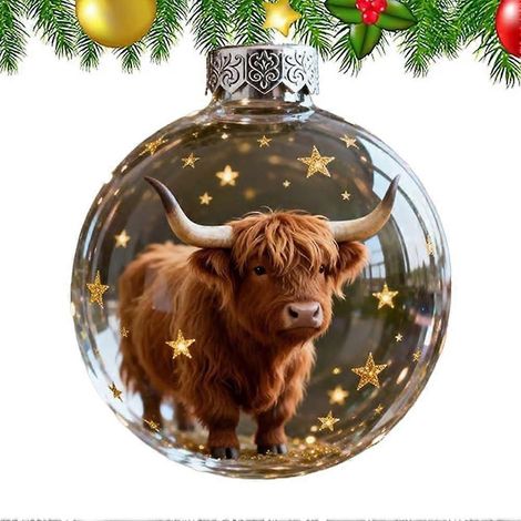 Ornement vache Highland amusant 2025, Boules de Noël transparentes, Décoration à suspendre pour sapin de Noël, 2026 Faune Wo (1/3)