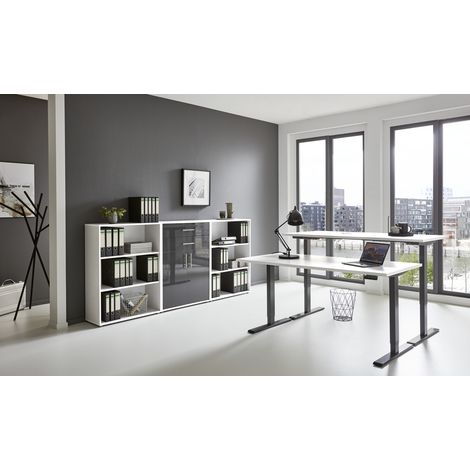 BMG Möbel Büromöbel-Set, e-Office Edition Set 14, Schreibtisch höhenverstellbar, 138 cm, weiß / anthrazit