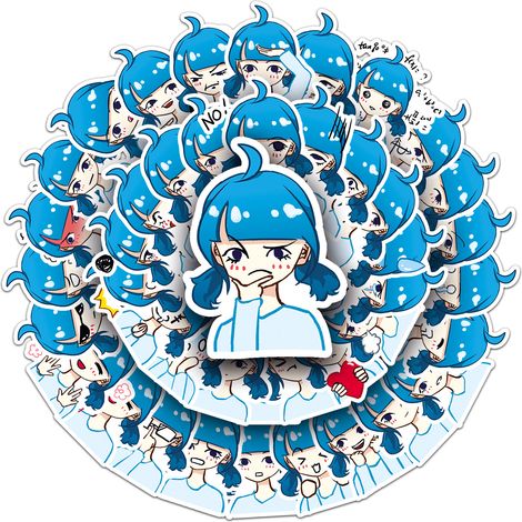 Original Blue Girl, 50 Emoticon-Sticker, wasserfeste Deko-Sticker für Computer