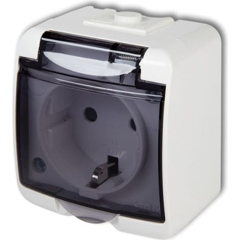 Enchufe individual Junior con/sin tapa Schuko (tapa ahumada) blanco IP54 GHE-1sd
