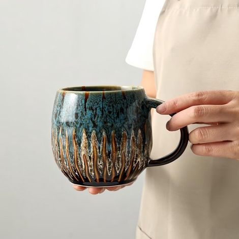 Kaffeetasse 600 ml Einzigartige handgefertigte Keramiktasse, große Teetasse, mikrowellen und spülmaschinenfest (blau) (1/5)