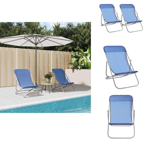 Strandstühle 2 Stk. Blau Textilene & Pulverbeschichteter Stahl - Sonnenschirm - Gartenliege - Poolliege - Strandkorb - Balkonmöbeln (1/5)