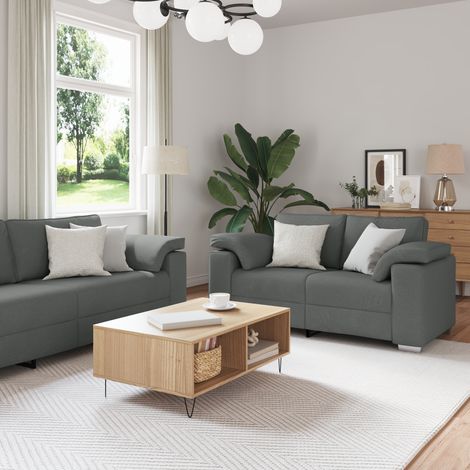Sofa 2 pcs Dunkelgrau 219 x 80 x 82 cm Stoff (1/5)