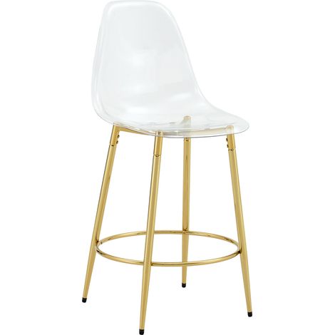Ensemble bar table haute ronde en verre transparent 89 cm avec 2 tabourets transparents, structure métal doré, pour cuisine ouverte, CHICFURN (1/5)