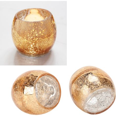 Lot de 2 bougeoirs ronds en verre moucheté, style minimaliste, moderne et romantique, couleur or, pour bougies chauffe-plat, décoration intérieure (1/5)