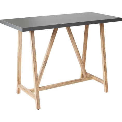 Mesa de jardín de hormigón 140 x 70 cm exterior tablero de fibrocemento gris patas de madera clara Talamone