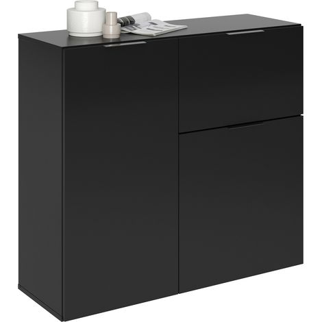 Commode 2 portes 1 tiroir 90x32x80 cm noir