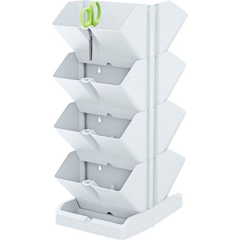 Pack 2 maceteros verticales Prosperplast Mini Cascade de plastico en color blanco 19,5 (largo) x 11,4 (ancho) x 47,5 (alto) cm con 2 tijeras de jardin
