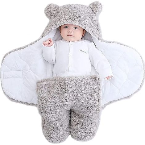 Sac de couchage bébé Teddy, nouveau-né doublé molleton, gigoteuse ajustable, couverture pour nourrissons, bébés, unisexe, gris, taille S (0-3 mois) (1/5)