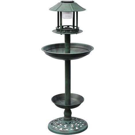 Décoshop26 – Mangeoire à oiseaux fontaine verte avec lampe solaire – Plastique étanche – Dimensions 39x39x97 cm – DEC020796