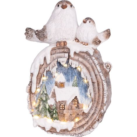 Weihnachtsdekoration MagicHome, Vögel mit Häuschen, LED, Keramik, 3xAAA, 33,3x16,5x47 cm (1/2)