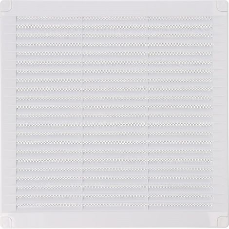 Rejilla ventilación cuadrada con tapones y mosquitera 250x250x7mm abs blanca (1/3)