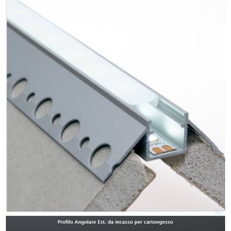 Profilo alluminio opaco 2mt incasso scomparsa cartongesso per strip striscia led  Angolo esterno