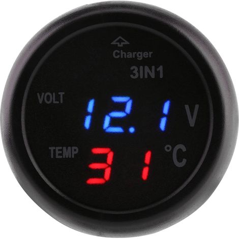 Chargeur Voiture USB Allume-Cigare avec Voltmètre Thermomètre Affichage LED Double (Bleu, Rouge) (1/5)