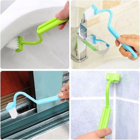3pcs Brosses WC – Tête V courbée 4 cm – Pour toilettes, cuisinières et éviers – Rose/bleu/vert (1/4)