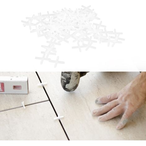 500 clips en croix en plastique pour le positionnement et le jointoiement des carreaux, kit de nivellement, porte-clips pour carrelage au sol (1/5)