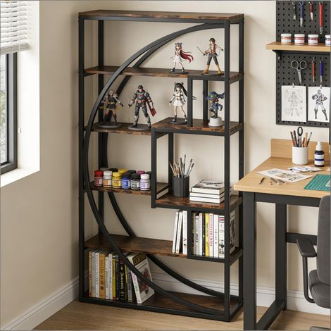 Étagère de rangement stable, bibliothèque moderne au design géométrique, présentoir à livres à 5 niveaux (1/4)
