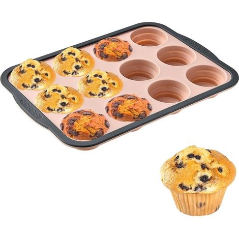 Silikon-Backform – Kuchenform – Gefrierform – 12 Fächer – Flexibler Boden – Leicht zu entformen – Faltbar – Verstärkter Metallrahmen – Langlebig – 1 Stück – Rosa – 31 x 22,3 x 3,6 cm (1/5)