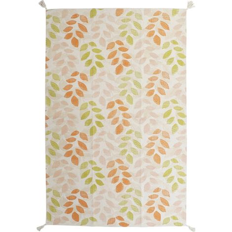 Tapis moderne coton feuilles colorées douceur et style - Beige feuilles multicolores (1/4)