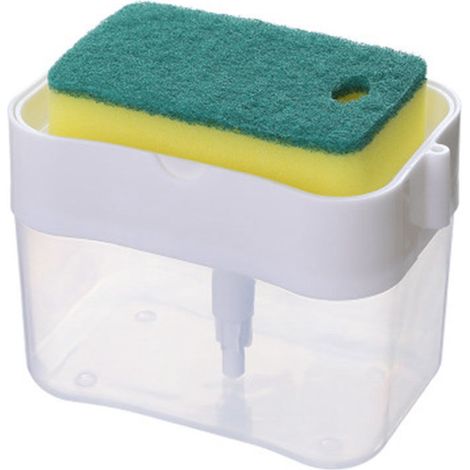 Dispensador de jabón lavavajillas para cocina, innovador dispensador 2 en 1 de jabón lavavajillas y soporte para esponja, color blanco (1/4)