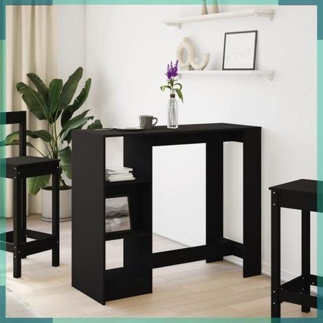 854392 Table de bar avec étagère noir 124x46x103,5cm bois d'ingénierie (1/5)