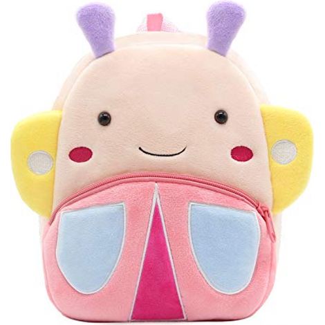 Sac à dos en peluche papillon coloré pour tout-petits - Joli motif animal de dessin animé, mini sac de voyage tout doux pour les bébés filles et garçons de 2 à 6 ans, idéal pour la maternelle, les sor (1/5)