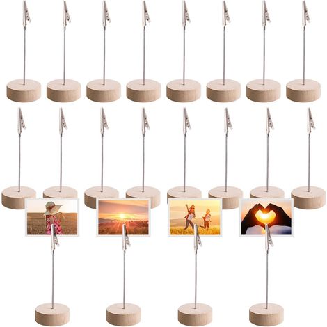 20 Stück Fotohalter mit Klammern – Fotohalter, Memo-Klammer und Fotoklammerhalter mit Krokodilklemme und Holzsockel für Hochzeiten, Partys, Restaurants, Büros (Zylinder)