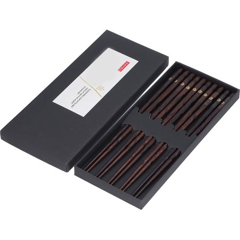 paires de baguettes japonaises en bois à motif floral doré, réutilisables, traditionnelles et élégantes – un cadeau idéal pour la famille et les amis. (1/5)