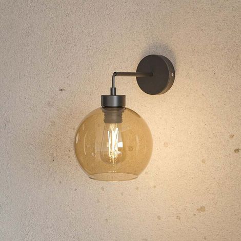 [NEUWERTIG] B-Ware Wandleuchte Cubus schwarz bernstein E27 dimmbar Lampe Leuchte Ø18cm 30cm hoch (1/2)