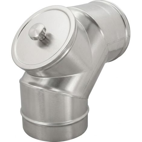 MAKA Curva 90° con Ispezione per Canna Fumaria in Acciaio Inox, Gomito con Tappo di Pulizia per Impianti a Gas AISI 304 Ø 160 mm (1/5)