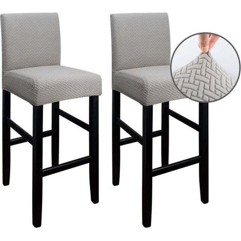 Lot de 2 Housse de Tabouret de Bar avec Dossier, Housses Anti-poussière lavables Extensibles pour Tabouret de Bar de Hauteur de Cuisine de Salle à Manger café(Taupe) (1/5)