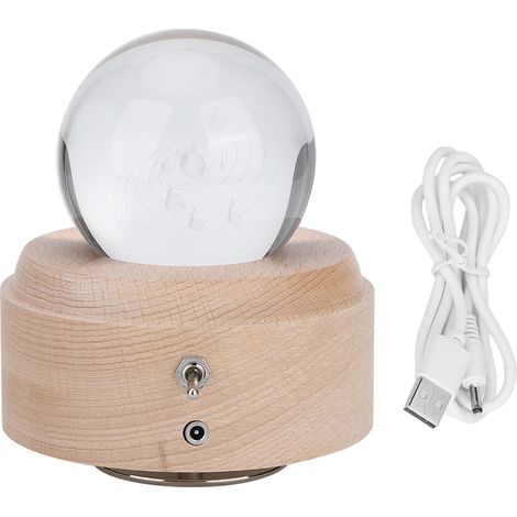 1 boule à musique rotative en cristal à motif système solaire, rechargeable par USB, avec veilleuse LED, cadeau d'anniversaire