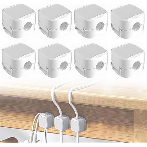 8 Pack Clips Câble Organisateur De Câbles Magnétique Auto-Adhésif Support De Câbles Pour Bureau, Table De Nuit, Câbles De Chargement, Hdmi, Usb, Audio, Blanc (1/5)