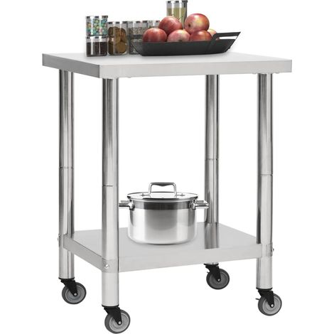 Table de travail de cuisine avec roues 80x45x85 cm Inox